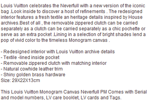 LOUIS VUITTON M41000 MONOGRAM CANVAS NEVERFULL PM BEIGE LOUIS VUITTON M41000 MONOGRAM CANVAS NEVERFULL PM BEIGE
