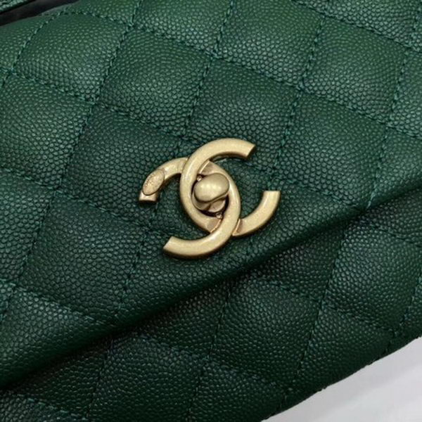 Chanel Classic Top Handle Bag Green Cannage Pattern A92290 Gold Chanel Classic Top Handle Bag Green Cannage Pattern A92290 Gold