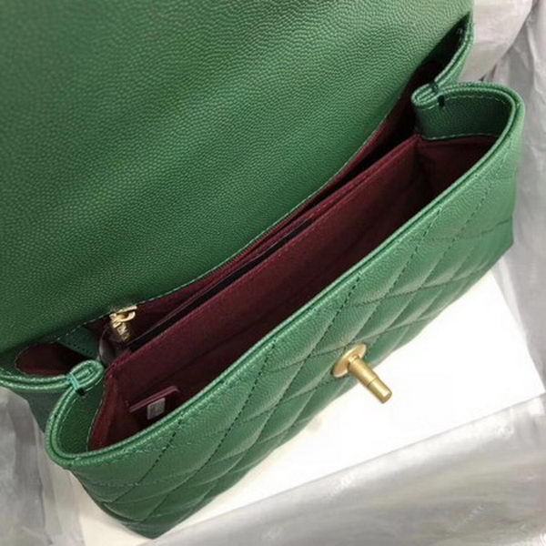 Chanel Classic Top Handle Bag Green Cannage Pattern A92290 Gold Chanel Classic Top Handle Bag Green Cannage Pattern A92290 Gold