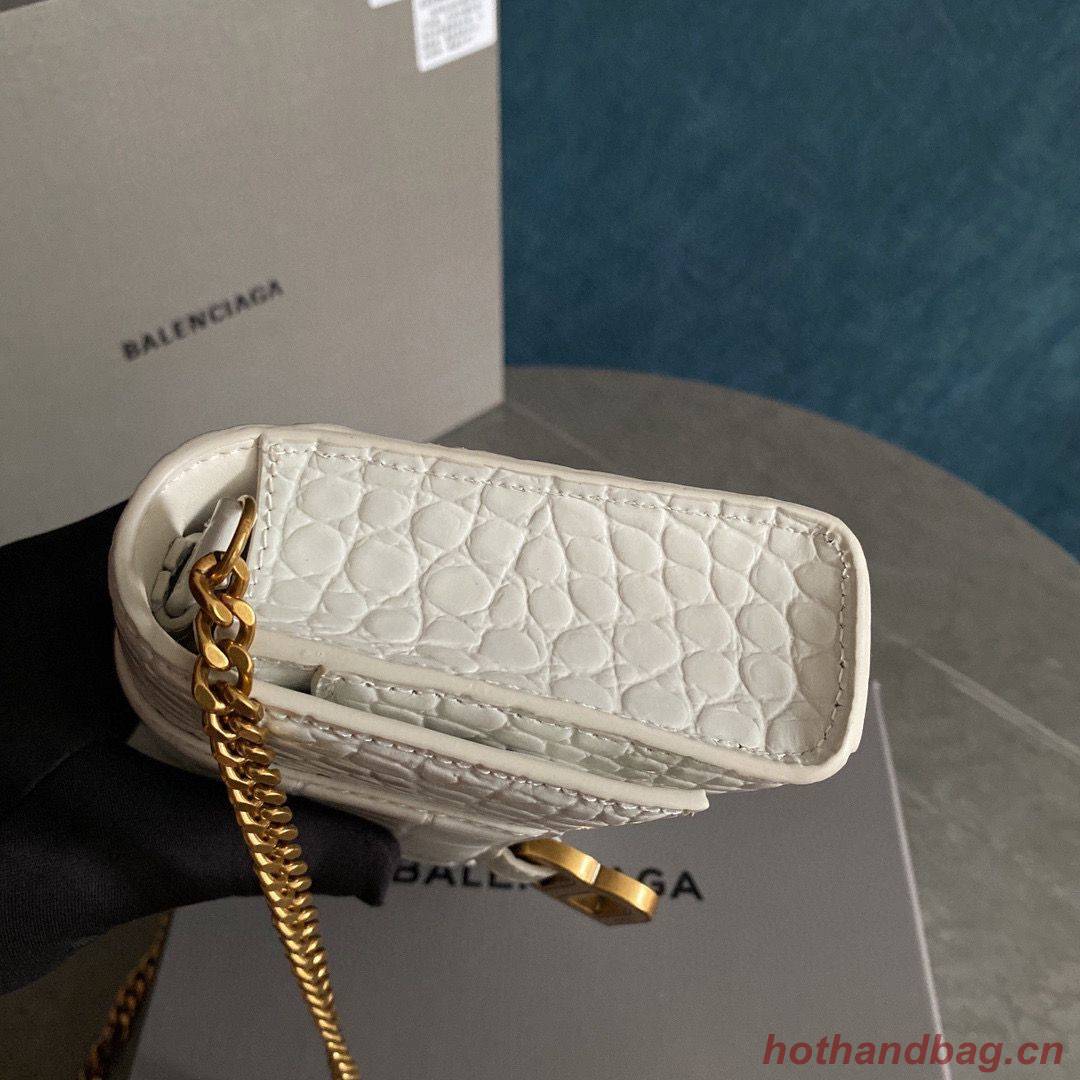 Balenciaga HOURGLASS Wallet With Chain Crocodile Embossed 656050 White Balenciaga HOURGLASS Wallet With Chain Crocodile Embossed 656050 White