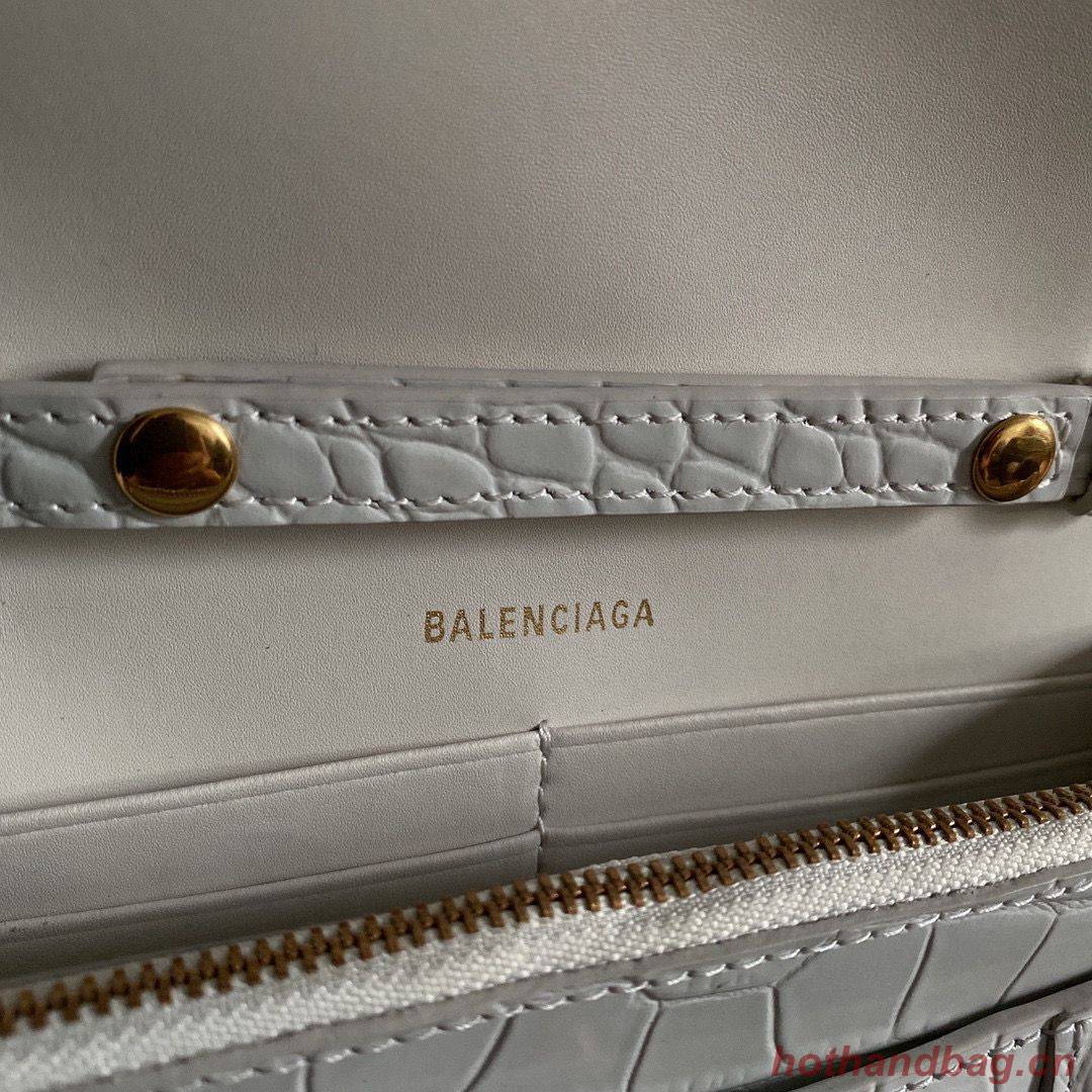 Balenciaga HOURGLASS Wallet With Chain Crocodile Embossed 656050 White Balenciaga HOURGLASS Wallet With Chain Crocodile Embossed 656050 White