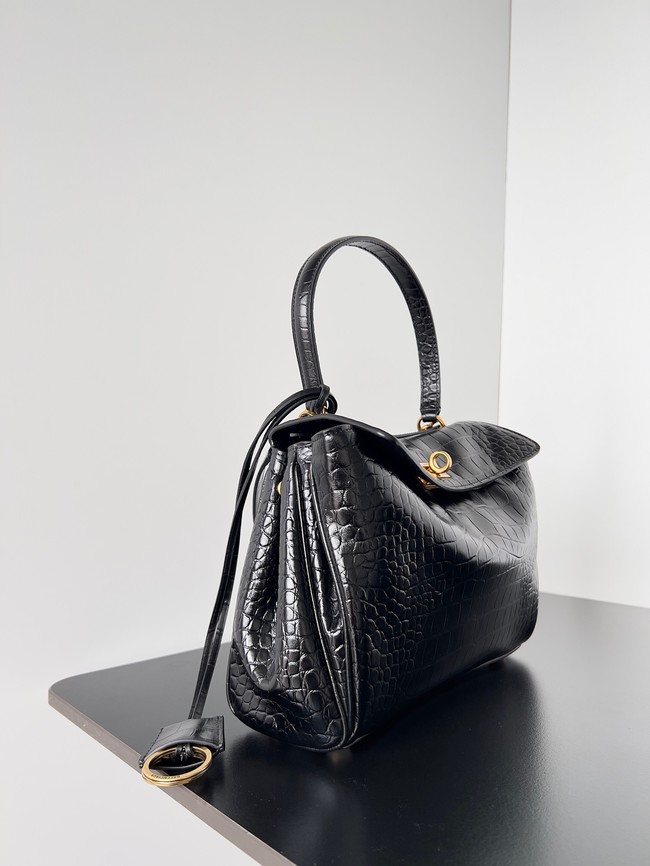 Balenciaga Rodeo Handbag crocodile skin 795457 black&gold