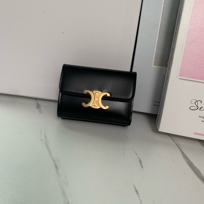 Celine SMALL FLAP WALLET TRIOMPHE IN SHINY CALFSKIN 10L653 black