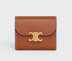 Celine SMALL FLAP WALLET TRIOMPHE IN SHINY CALFSKIN 10D783 TAN
