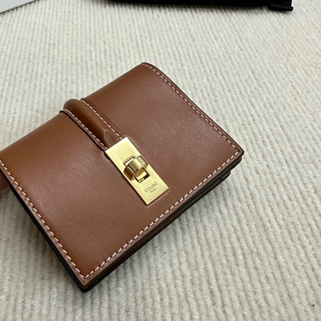 Celine CARD HOLDER WITH FLAP 16 IN SATINATED CALFSKIN 10M473 tan