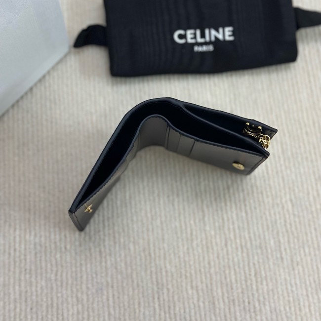 Celine COMPACT WALLET TRIOMPHE CHARMS IN GRAINED CALFSKIN 10M103 black