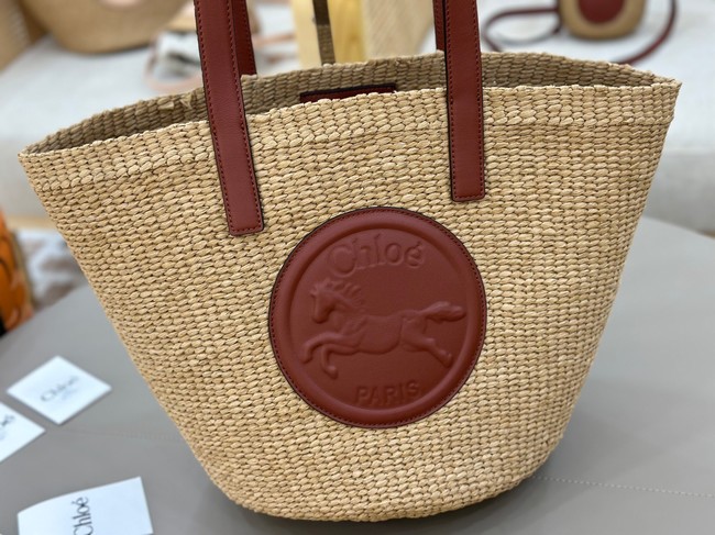 CHLOE Woven Raffia Slit Mini Tote Bag 11265 brown