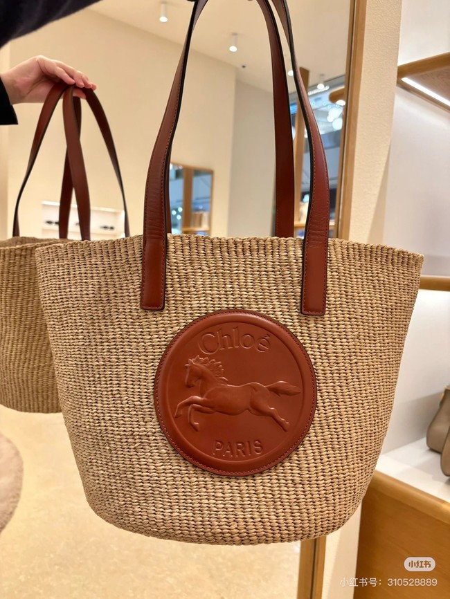CHLOE Woven Raffia Slit Mini Tote Bag 11265 brown