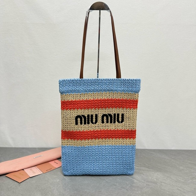 miumiu Raffia effect woven tote bag 5BG248-3