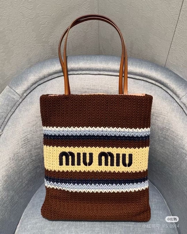 miumiu Raffia effect woven tote bag 5BG248-4