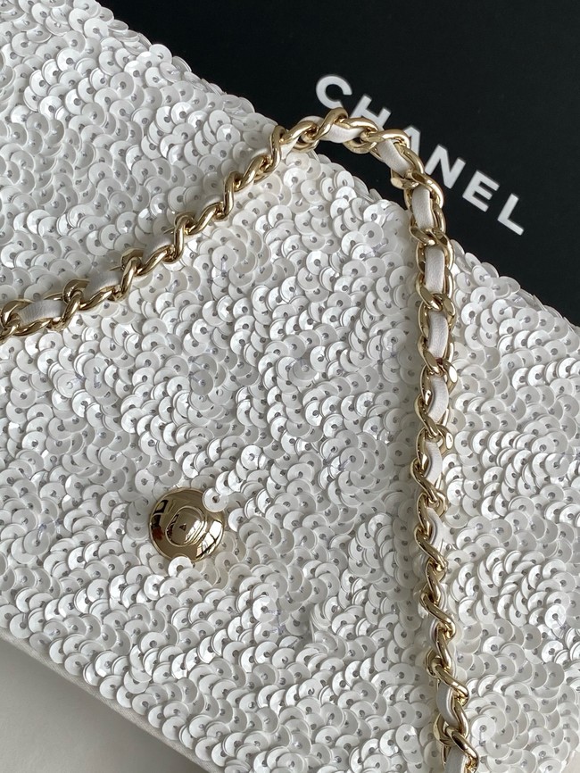 Chanel MINI SHOPPING BAG Fringed Sequins  AS4416 white