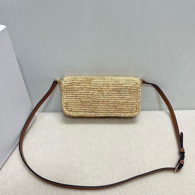CELINE Chain Claude IN Raffia Plein Soleil Bag 197993 NATURAL & TAN