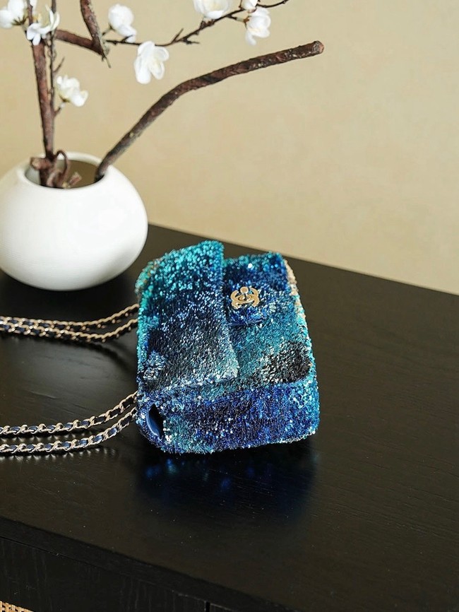 Chanel Fringed Sequins Flap Bag 24P 0888 blue