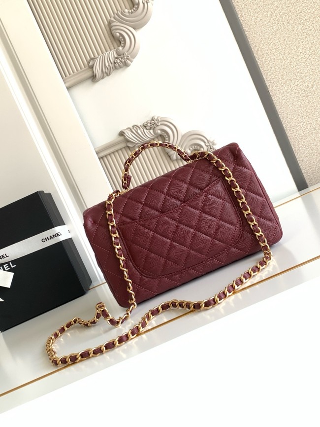 CHANEL Mini Flap Bag with Top Handle AS5702 burgundy