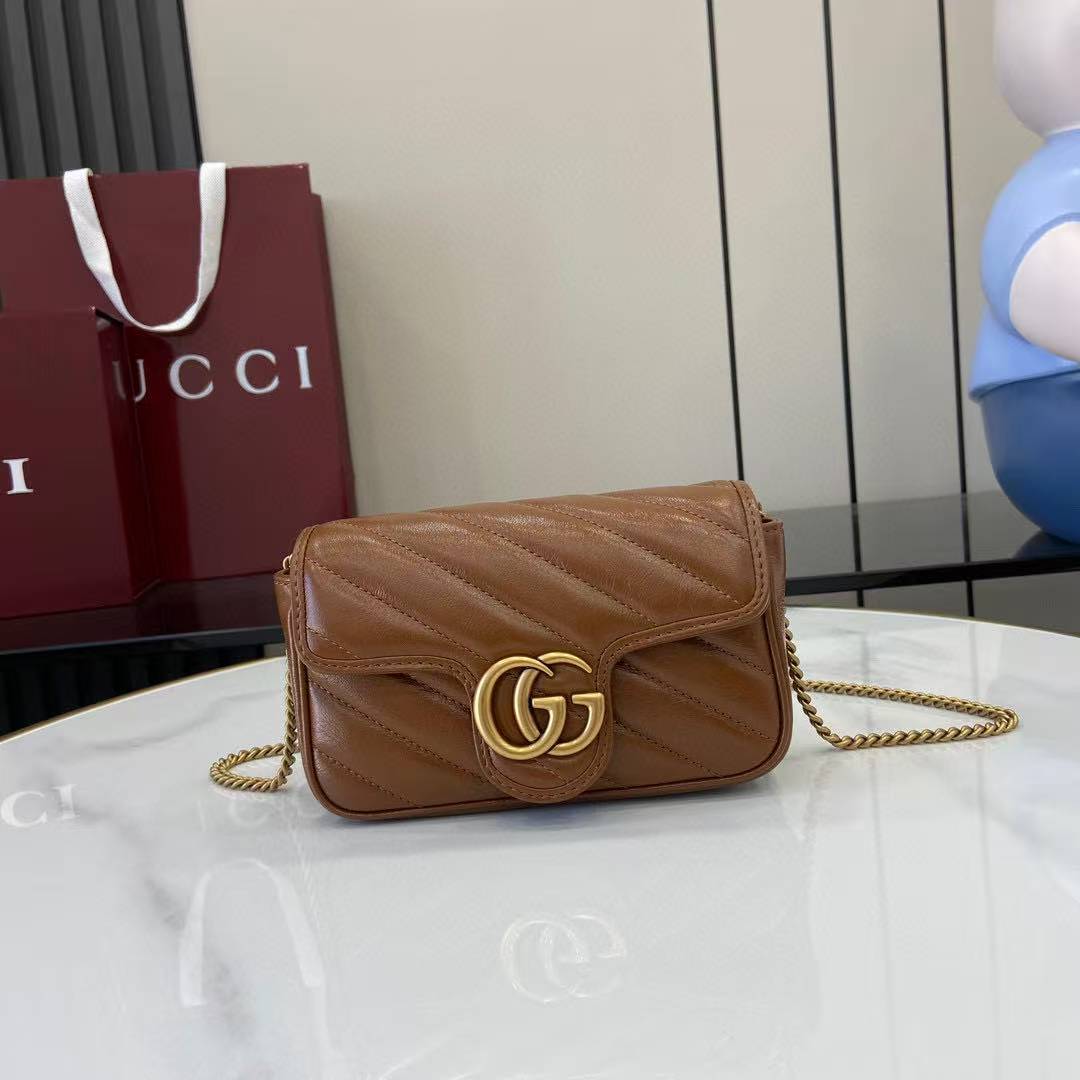 Gucci GG Marmont matelasse super mini bag 476433 brown