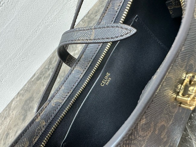 Celine TINA SHOULDER BAG IN TRIOMPHE CANVAS AND CALFSKIN 123053 black
