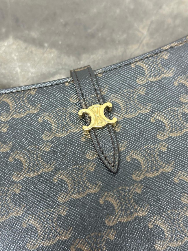 Celine TINA SHOULDER BAG IN TRIOMPHE CANVAS AND CALFSKIN 123053 black