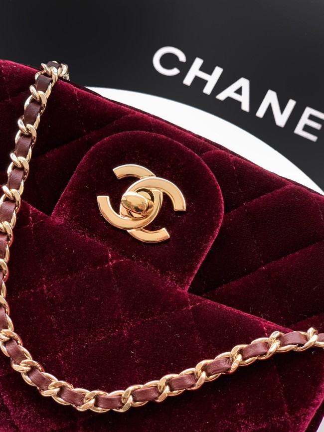 Chanel Mini Classic Handbag velvet AS1786 burgundy