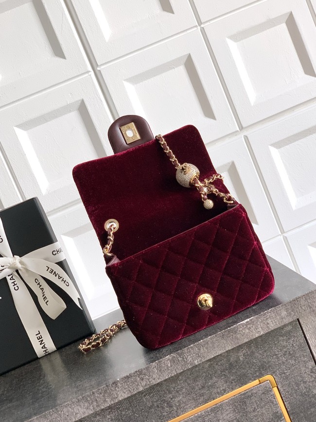 Chanel Mini Classic Handbag velvet AS1786 burgundy