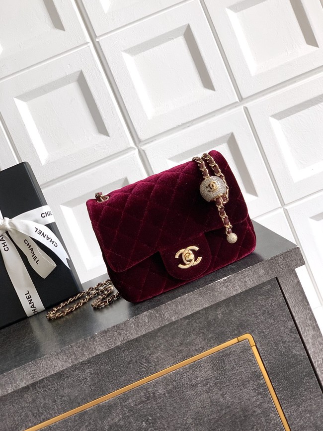 Chanel Mini Classic Handbag velvet AS1786 burgundy