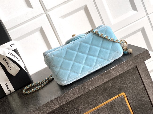 Chanel Mini Classic Handbag velvet AS1786 light blue
