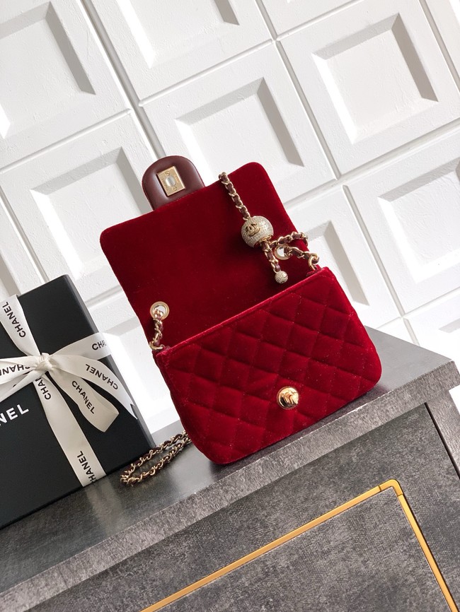 Chanel Mini Classic Handbag velvet AS1786 red