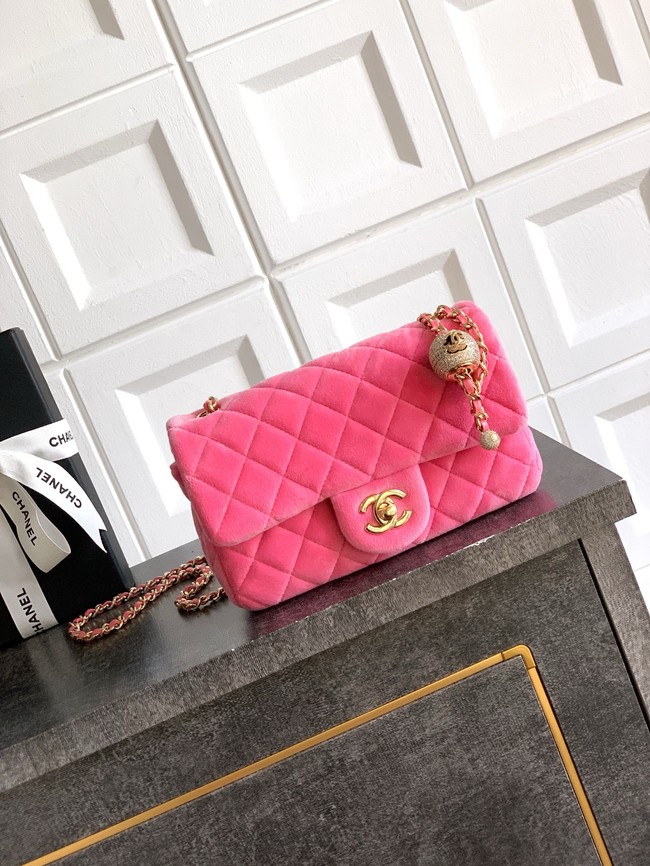 Chanel small Classic Handbag velvet AS1787 Pink