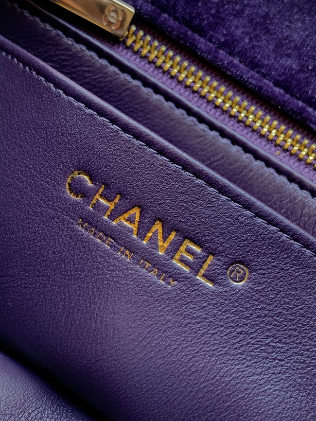 Chanel small Classic Handbag velvet AS1787 Purple