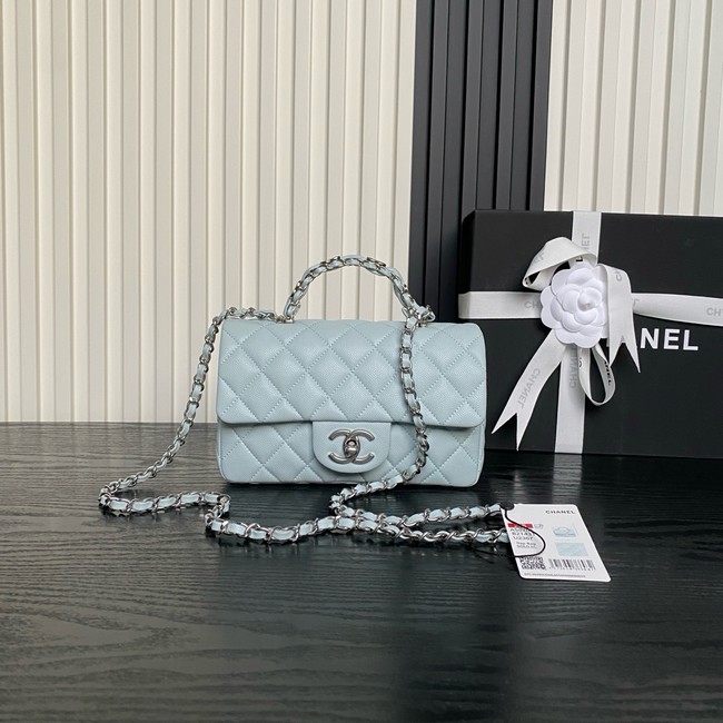 CHANEL Clutch With Chain AS2701 light blue&Silver Metal