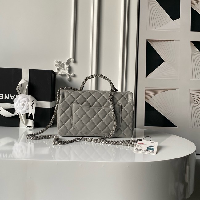 CHANEL Mini Flap Bag with Top Handle AS5702 gray&Silver Metal