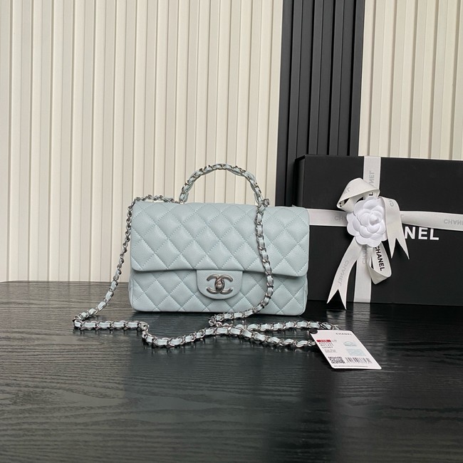 CHANEL Mini Flap Bag with Top Handle AS5702 light blue&Silver Metal