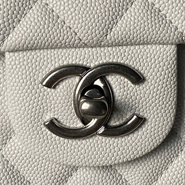CHANEL Mini Flap Bag with Top Handle AS5702 white&Silver Metal