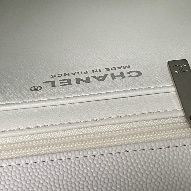 CHANEL Mini Flap Bag with Top Handle AS5702 white&Silver Metal
