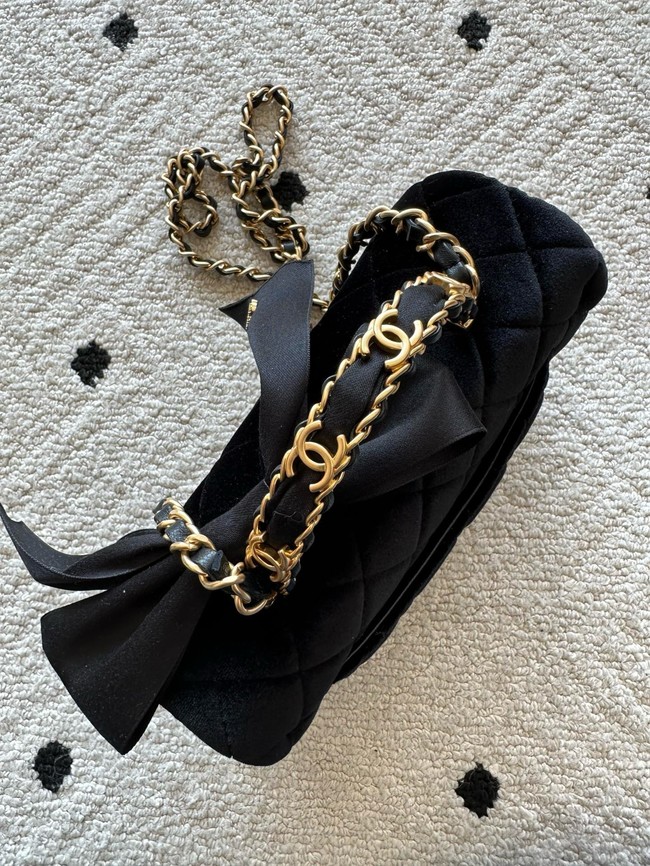 CHANEL Mini Flap Bag with Top Handle  Tweed& Silk AS5875 Black