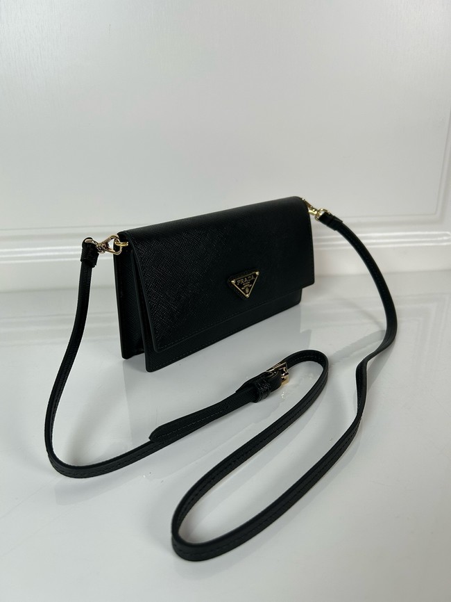 Prada Leather wallet with shoulder strap 1MF059 black