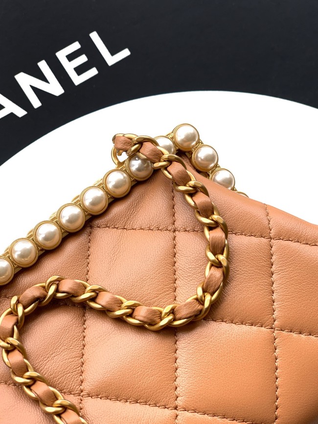 CHANEL Clutch Pearly Lambskin AS5912 brown