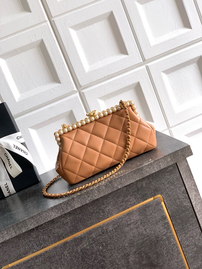 CHANEL Clutch Pearly Lambskin AS5912 brown