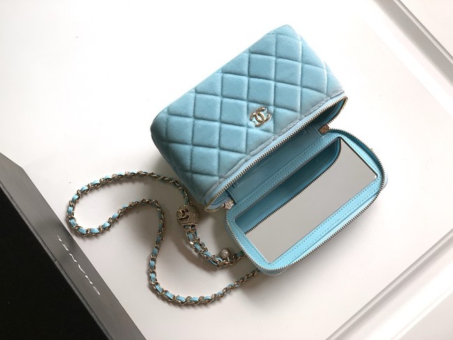 CHANEL velvet Vanity with Chain AP3940 light blue