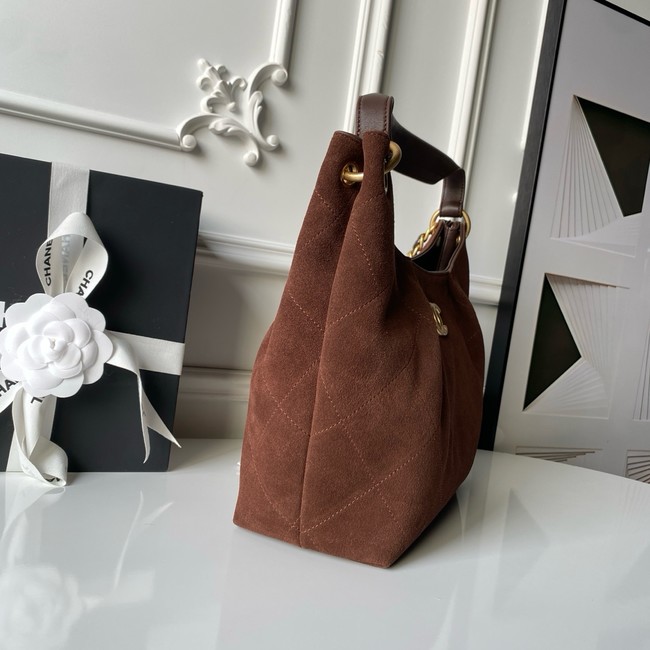 CHANEL Hobo Bag Suede Calfskin AS5970 Dark Brown