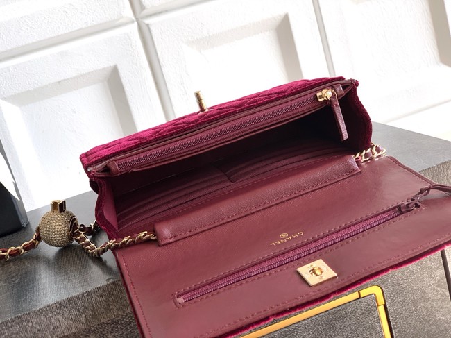 Chanel velvet Wallet On Chain AP1450 burgundy