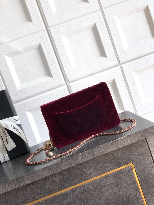 Chanel velvet Wallet On Chain AP1450 burgundy