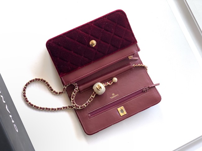 Chanel velvet Wallet On Chain AP1450 burgundy