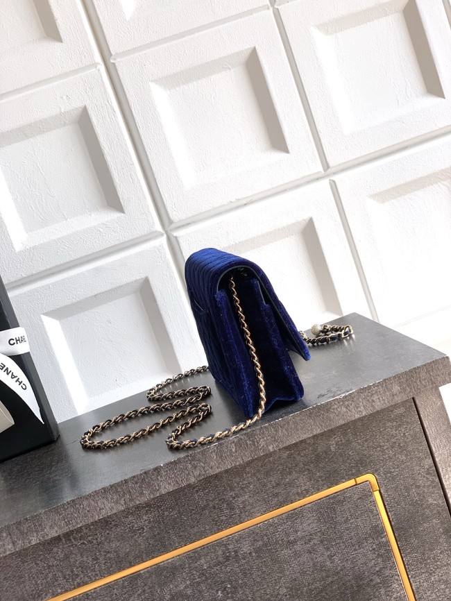Chanel velvet Wallet On Chain AP1450 dark blue 