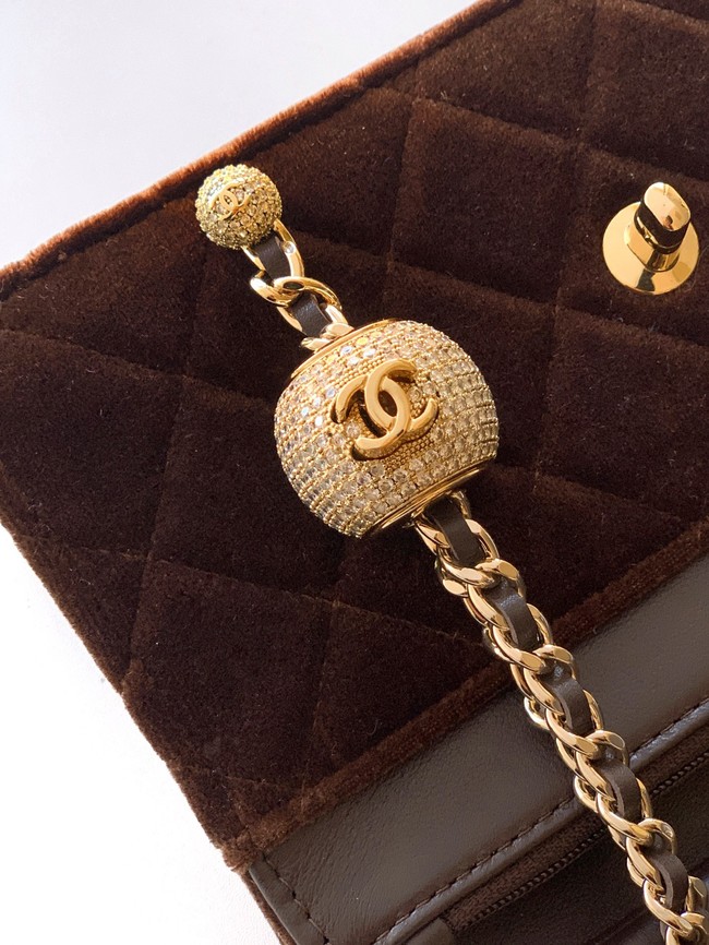 Chanel velvet Wallet On Chain AP1450 dark brown