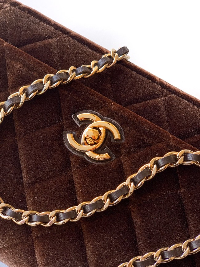 Chanel velvet Wallet On Chain AP1450 dark brown
