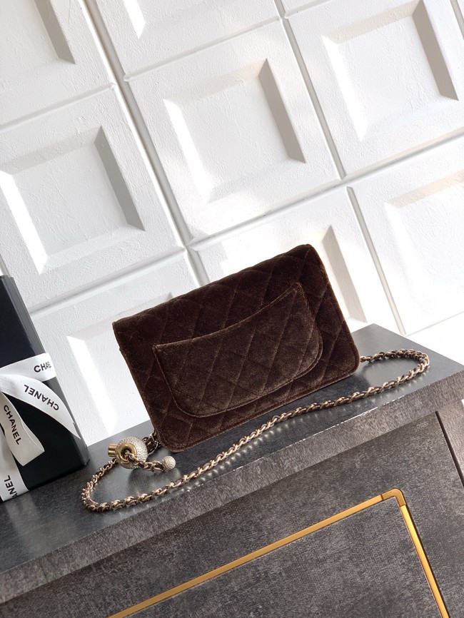 Chanel velvet Wallet On Chain AP1450 dark brown