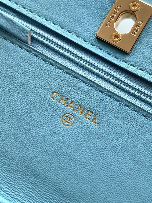 Chanel velvet Wallet On Chain AP1450 light blue