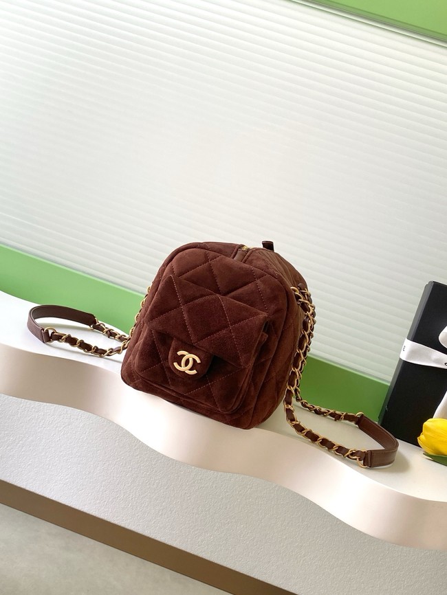 Chanel velvet Small Bowling Bag AS5792 dark brown