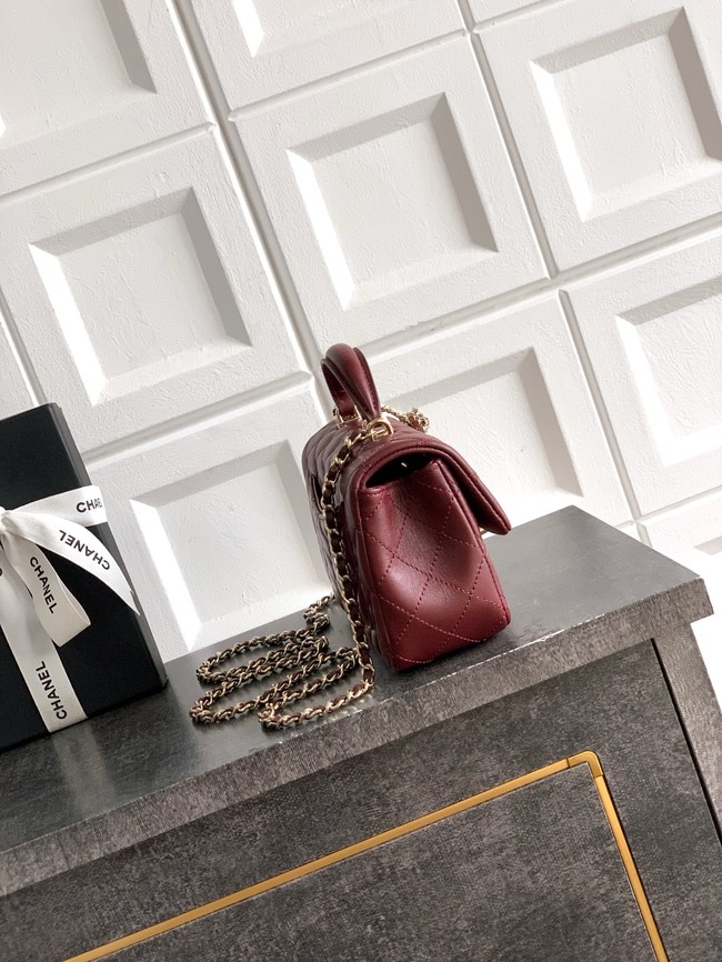 CHANEL Mini Flap Bag with Top Handle AP2431 burgundy