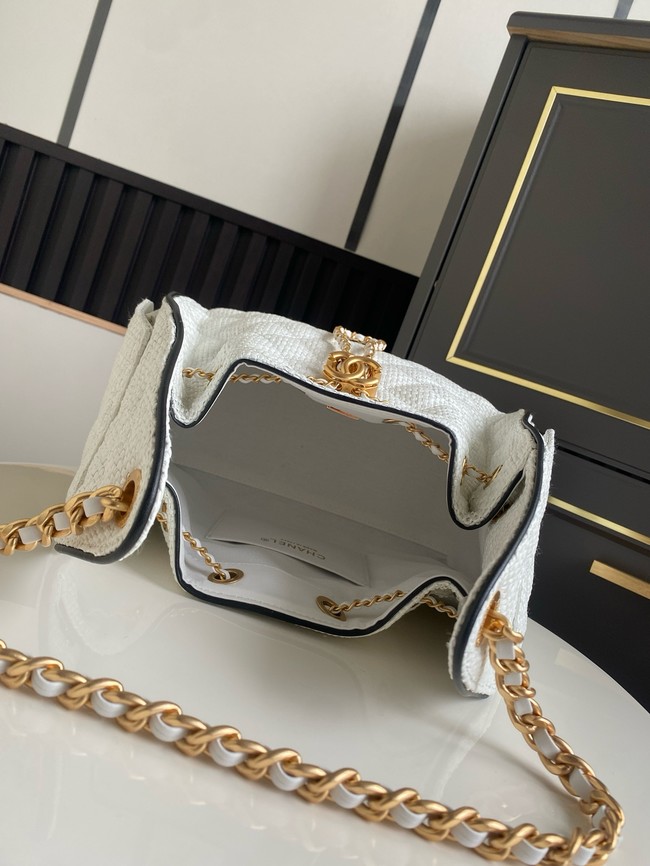 CHANEL 25 Small Handbag Printed Fabric AS5293 white